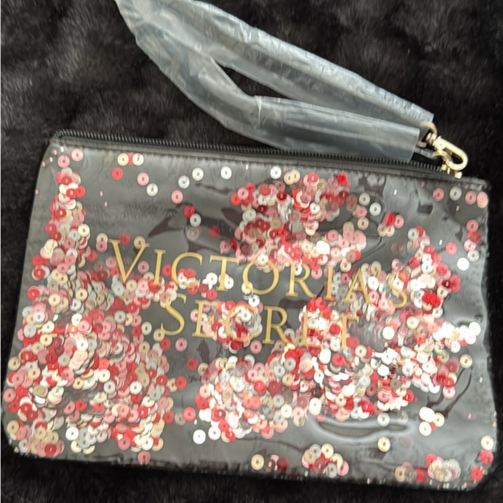 Victoria's Secret Black and Red Sequin Cosmetic Bag